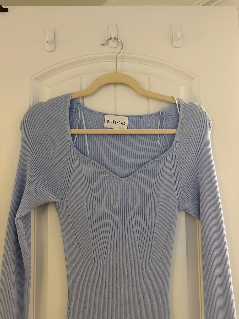 Olive & Oak Pastel Blue Ribbed Sweetheart Sweater